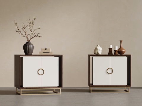 新中式床头柜 边柜su模型