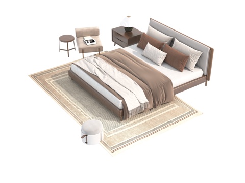  现代双人床3d模型 