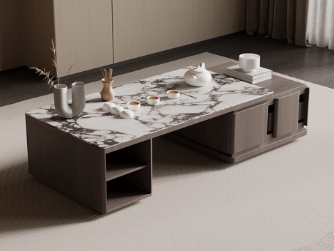  现代意式茶几 大理石茶几 茶桌3d模型 