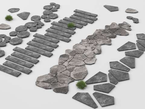  现代汀步 青石板 园路铺装 地面铺装3d模型 