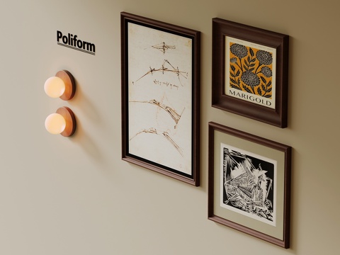  现代中古风挂画 客厅装饰画3d模型 