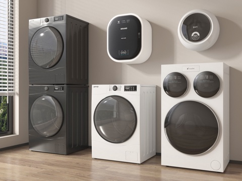 现代洗衣机 烘干机 洗烘一体机 壁挂式洗衣机su模型