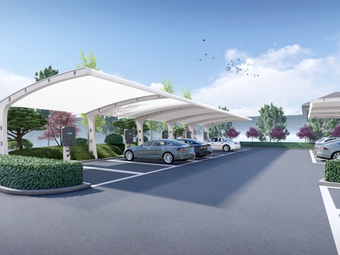 现代停车场 停车场 生态停车场 张拉膜车棚 车棚 新能源su模型