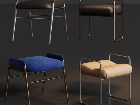  梳妆金属皮凳子3d模型 