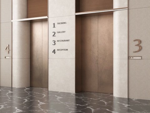 现代电梯厅 电梯间 升降梯 标识指示su模型