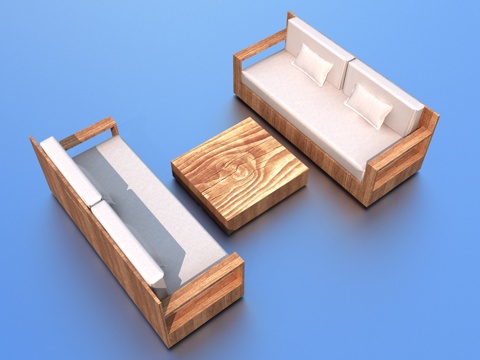  现代户外木质沙发3d模型 