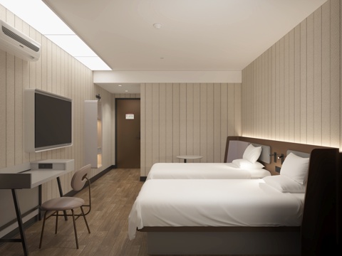  现代酒店客房双床房家庭房公寓宿舍汉庭3d模型 