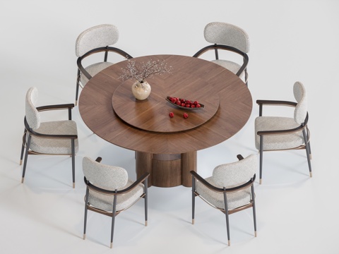  中古风六人圆餐桌3d模型 