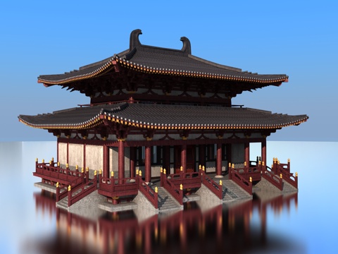 古代重檐宫殿3d模型 