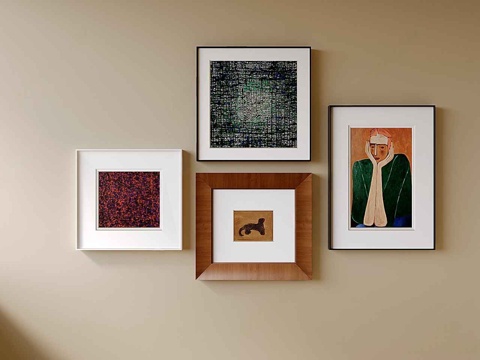  现代中古组合画 抽象挂画组合 肌理画组合 油画组合3d模型 