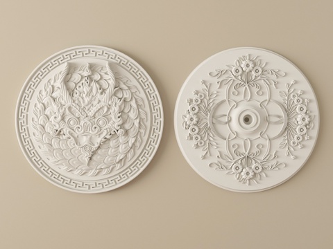  法式雕花灯盘 圆形灯盘 石膏灯盘3d模型 