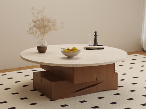 侘寂中古风茶几 大理石茶几su模型