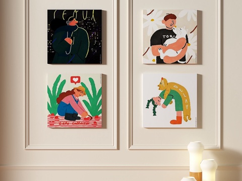  现代，奶油风，简约，组合，装饰画3d模型 