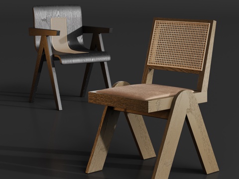  原木中古餐椅3d模型 