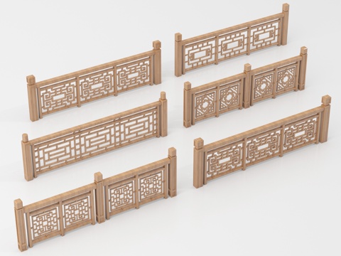  中式栏杆护栏 栅栏围栏 实木围栏护栏3d模型 