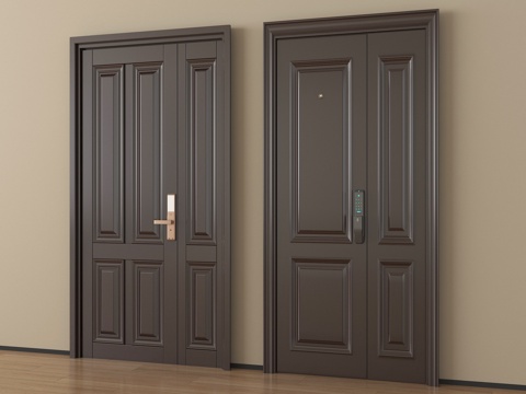 现代入户门 防盗门 密码锁指纹锁 子母门su模型