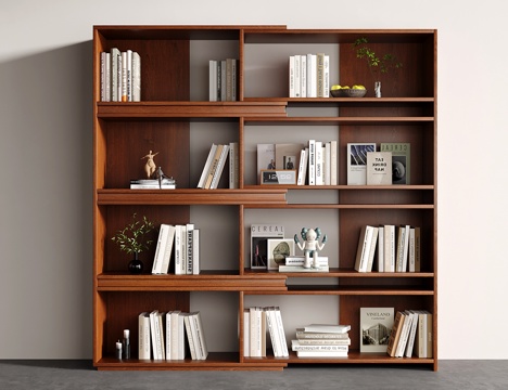 现代伸缩书架 中古置物架 收纳架 装饰架 展示架su模型