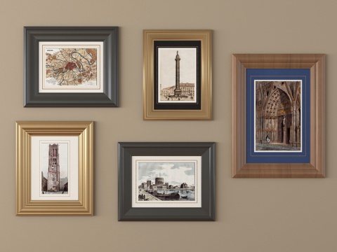 法式挂画 相框 装饰画框su模型