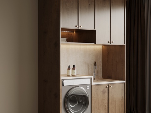  中古风阳台柜 洗衣机柜3d模型 