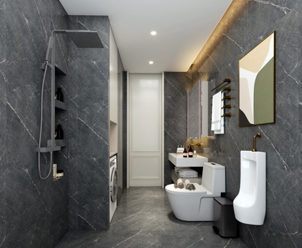  现代法式暗黑风卫生间3d模型 