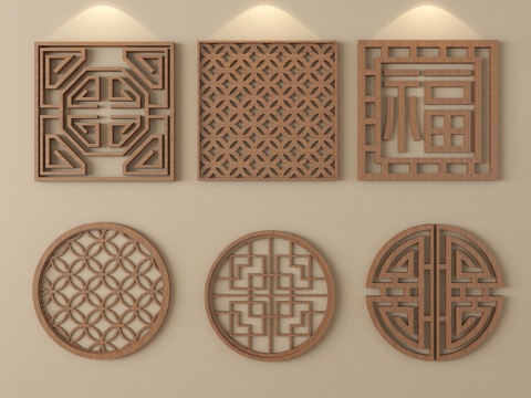 新中式镂花窗 仿古漏窗 窗花 镂空窗格 景墙花格窗su模型