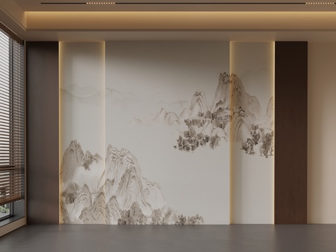 新中式背景墙su模型