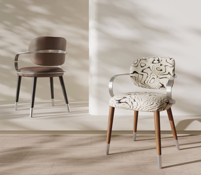  现代中古风椅子 餐椅 单椅su模型 