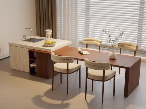  中古风餐桌椅 岛台餐桌椅3d模型 