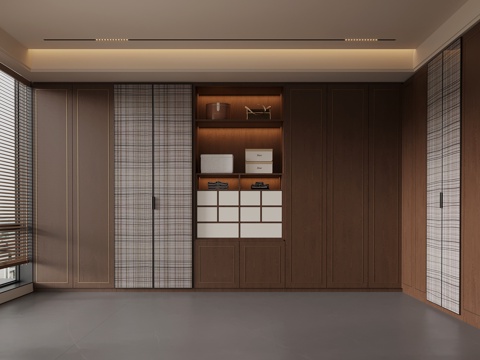  新中式衣柜su模型 