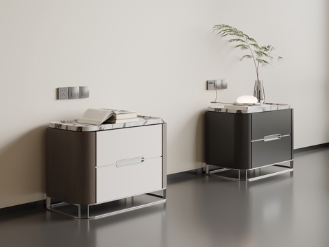 现代意式床头柜 边柜su模型