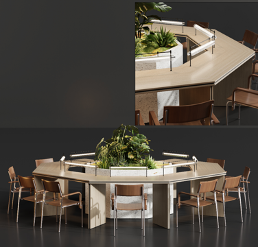  办公室桌椅景观3d模型 