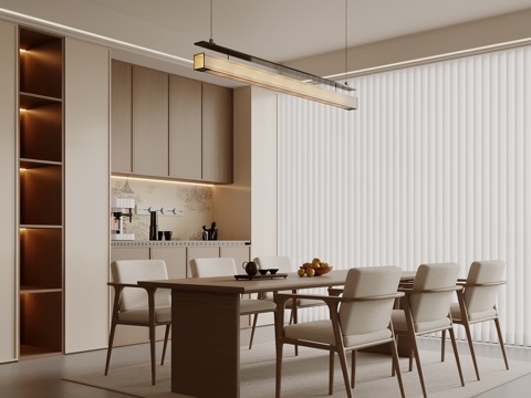  新中式餐厅 餐桌椅 酒柜3d模型 