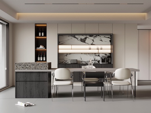  现代餐厅 岛台 餐桌椅 酒柜3d模型 