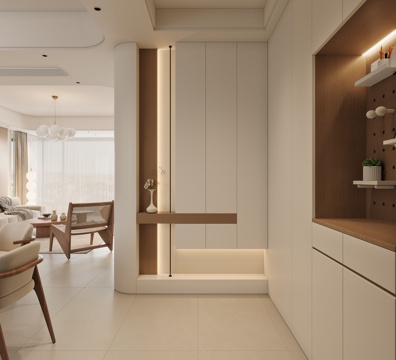  现代奶油风玄关3d模型 