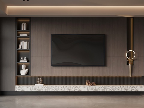  意式电视背景墙 电视柜su模型 