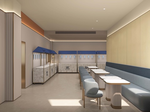  现代酒店餐厅早餐吧食堂汉庭3d模型 