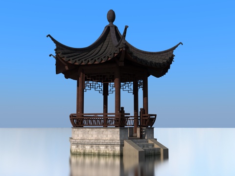  中式古建六角亭3d模型 