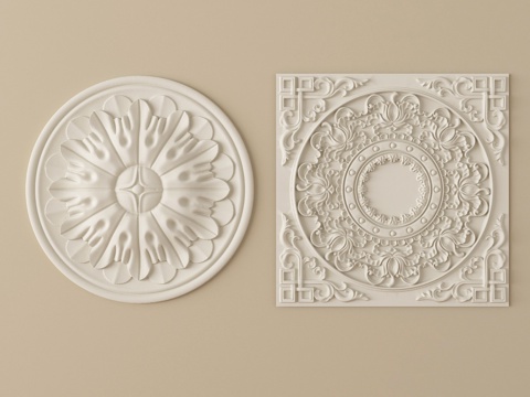 欧式雕花 石膏灯盘su模型
