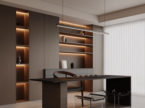  现代书房 书房桌椅 茶桌椅 书柜3d模型 