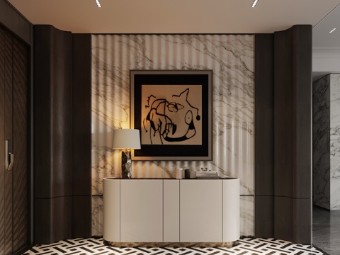  现代玄关墙 边柜su模型 