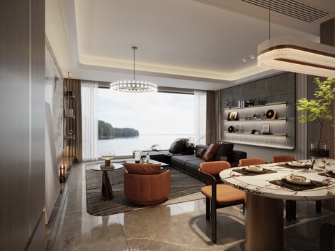  轻奢客餐厅样板3d模型 