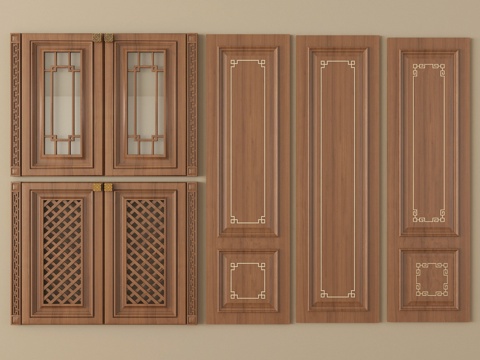  新中式门板 柜门板 护墙板 玻璃门板3d模型 