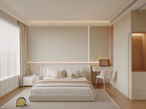 现代卧室 双人床 衣柜su模型