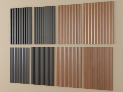 现代格栅护墙板 长城板 波浪板 装饰板背景墙su模型