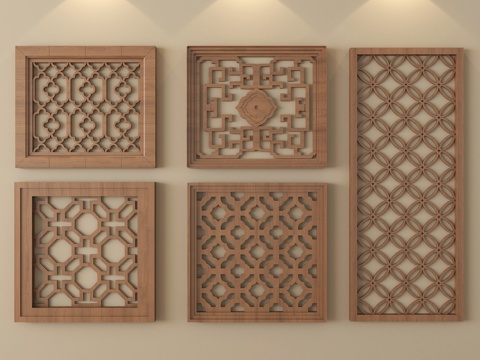  新中式镂花窗 仿古漏窗 窗花 镂空窗格 景墙花格窗3d模型 