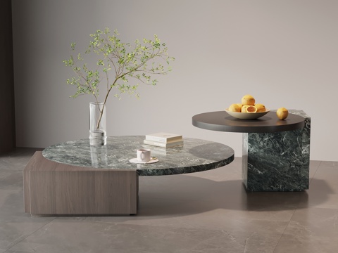 现代意式茶几 圆形茶几 大理石茶几su模型