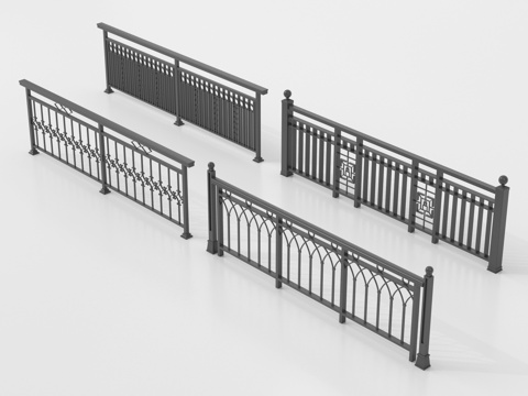  欧式铁艺栏杆 护栏 围栏 防护栏 栏杆su模型 