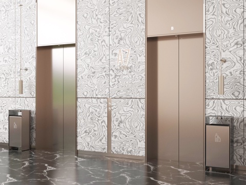 现代电梯厅 电梯间 升降梯 垃圾桶su模型