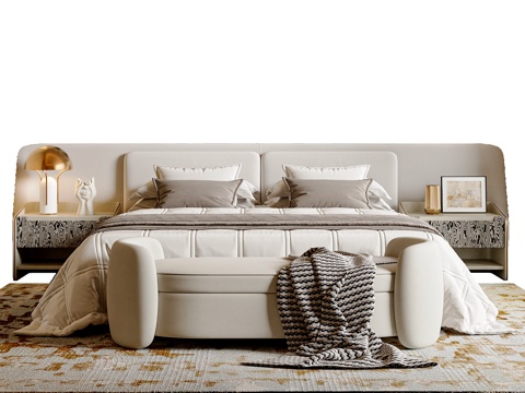  轻奢双人床 床头柜 主卧床 床尾凳3d模型3d模型 