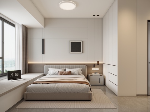  现代简约卧室3d模型 